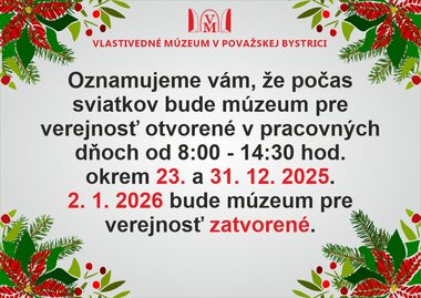 Otváracie hodiny cez vianočné sviatky a v novom roku 2026